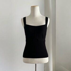 Avec Les Filles Black Ribbed Knit Sleeveless Top